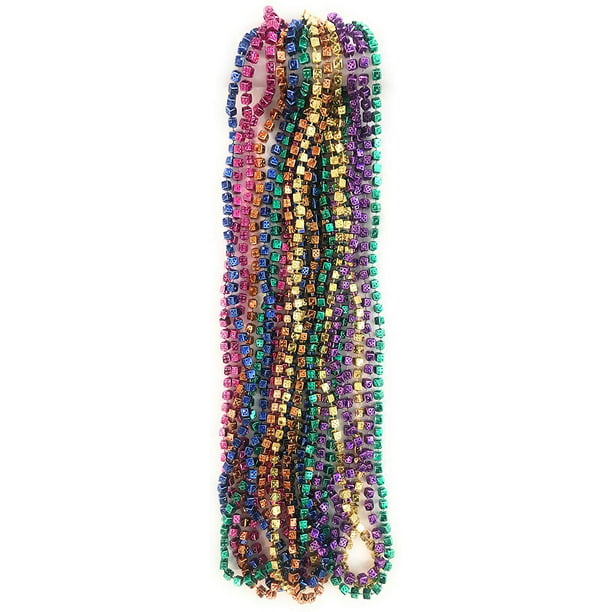 1 Dozen 12 pieces MGI Bunco Dice Mardi Gras Bead Necklaces for Party Favors 